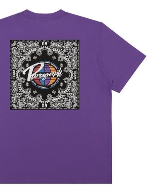 Paragraph（パラグラフ）の「A'GEM/9 × .kom『paragraph/パラグラフ』Bandana design Brand Logo T-shirt/バンダナ柄 スクウェア 半袖Tシャツ（Tシャツ/カットソー・メンズ・ホワイト/チャコールグレー/ライトグレー/ライトブルー/パープル/ネイビー/グリーン・FREE）」の7枚目の写真