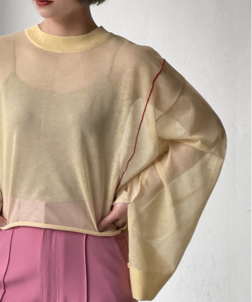 Solace（ソレイス）の「シアーライン微ラメニットトップス（ニット/セーター・レディース・ブラック/ベージュ/オフホワイト・FREE）」の22枚目の写真