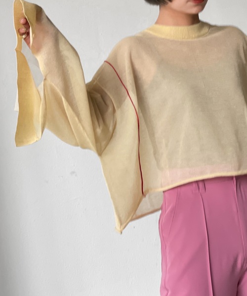 Solace（ソレイス）の「シアーライン微ラメニットトップス（ニット/セーター・レディース・ブラック/ベージュ/オフホワイト・FREE）」の21枚目の写真