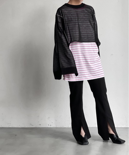 Solace（ソレイス）の「シアーライン微ラメニットトップス（ニット/セーター・レディース・ブラック/ベージュ/オフホワイト・FREE）」の13枚目の写真