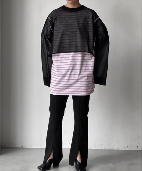 Solace（ソレイス）の「シアーライン微ラメニットトップス（ニット/セーター・レディース・ブラック/ベージュ/オフホワイト・FREE）」の14枚目の写真