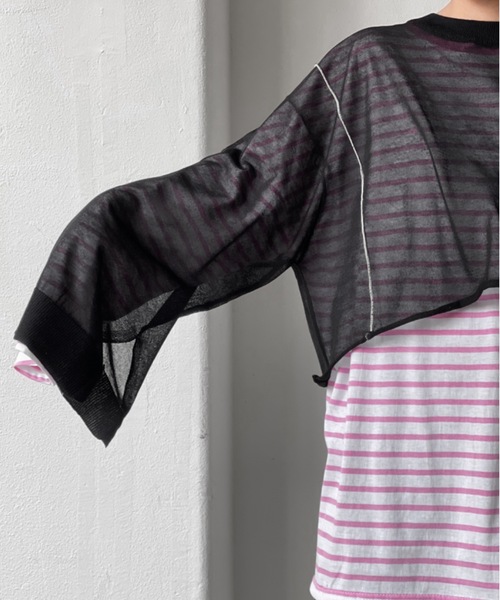 Solace（ソレイス）の「シアーライン微ラメニットトップス（ニット/セーター・レディース・ブラック/ベージュ/オフホワイト・FREE）」の9枚目の写真