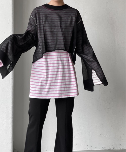 Solace（ソレイス）の「シアーライン微ラメニットトップス（ニット/セーター・レディース・ブラック/ベージュ/オフホワイト・FREE）」の10枚目の写真