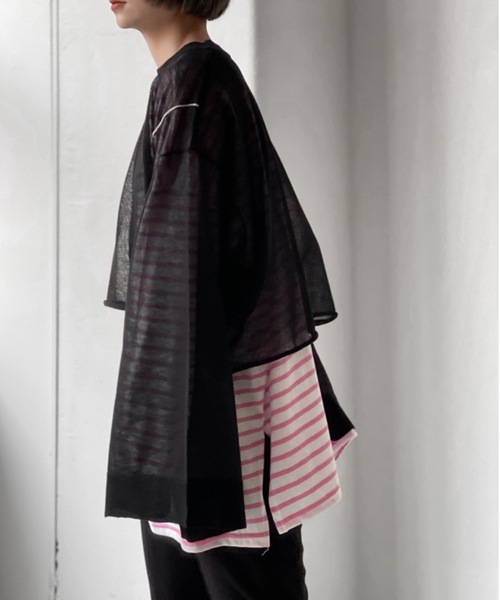 Solace（ソレイス）の「シアーライン微ラメニットトップス（ニット/セーター・レディース・ブラック/ベージュ/オフホワイト・FREE）」の7枚目の写真