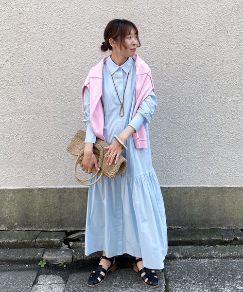 feepur（フェピュール）の「ティアードマキシシャツワンピース（シャツワンピース・レディース・ホワイト/ブラック/ベージュ/サックスブルー・MEDIUM）」の7枚目の写真