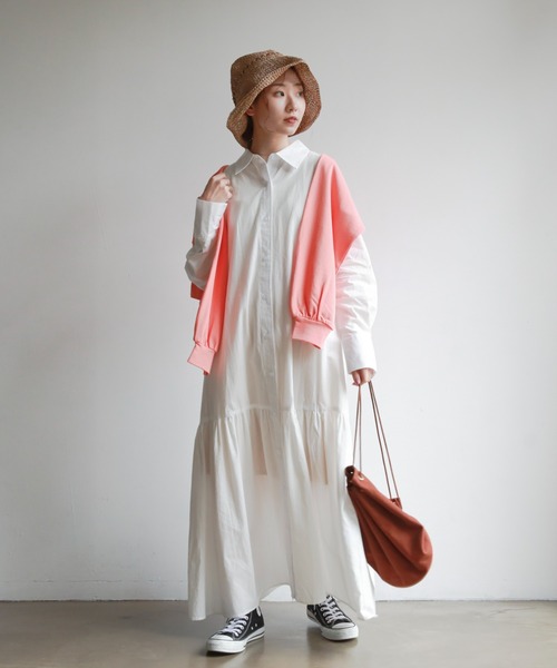 feepur（フェピュール）の「ティアードマキシシャツワンピース（シャツワンピース・レディース・ホワイト/ブラック/ベージュ/サックスブルー・MEDIUM）」の8枚目の写真