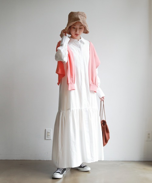 feepur（フェピュール）の「ティアードマキシシャツワンピース（シャツワンピース・レディース・ホワイト/ブラック/ベージュ/サックスブルー・MEDIUM）」の9枚目の写真