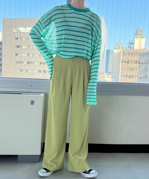 lala Born(ララボーン)の「シアーボーダートップス(Tシャツ/カットソー・レディース・ブラック/ピンク/ブルー/グリーン・FREE)」の6枚目の写真