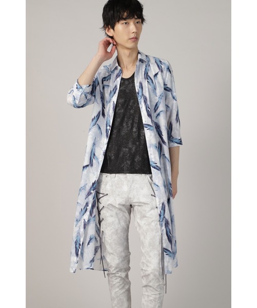 TORNADO MART（トルネードマート）の「TORNADO MART∴フェザープリントロングシャツ（シャツ/ブラウス・メンズ・ブルー/レッド・LL/M/L）」の2枚目の写真