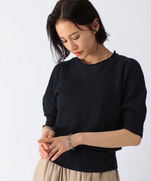 BARNYARDSTORM(バンヤードストーム)の「BARNYARDSTORM / コンパクト透かし編みニット(ニット/セーター・レディース・ホワイト/ネイビー/ピンク・1/0)」の2枚目の写真