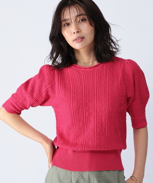 BARNYARDSTORM(バンヤードストーム)の「BARNYARDSTORM / コンパクト透かし編みニット(ニット/セーター・レディース・ホワイト/ネイビー/ピンク・1/0)」の3枚目の写真