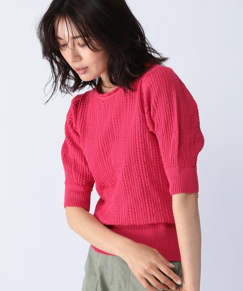 BARNYARDSTORM(バンヤードストーム)の「BARNYARDSTORM / コンパクト透かし編みニット(ニット/セーター・レディース・ホワイト/ネイビー/ピンク・1/0)」の7枚目の写真