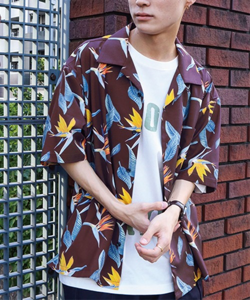 CRAFT STANDARD BOUTIQUE(クラフトスタンダードブティック)の「転写プリントオープンカラーシャツ *(シャツ/ブラウス・メンズ・ベージュ/グレイッシュベージュ/カーキ/ブラック/ブラウン・M/LL/L)」の2枚目の写真