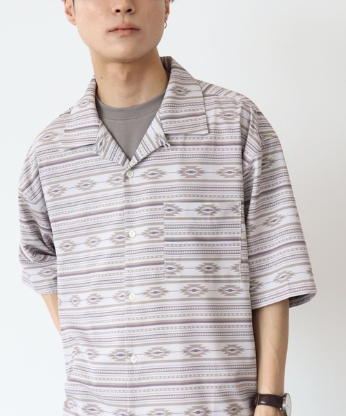 CRAFT STANDARD BOUTIQUE(クラフトスタンダードブティック)の「転写プリントオープンカラーシャツ *(シャツ/ブラウス・メンズ・ベージュ/グレイッシュベージュ/カーキ/ブラック/ブラウン・M/LL/L)」の10枚目の写真