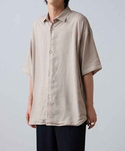 Lui's（ルイス）の「キュプラ混ハイツイスト5分袖無双シャツ（シャツ/ブラウス・メンズ・ブラック/ベージュ/グリーン・FREE）」の2枚目の写真