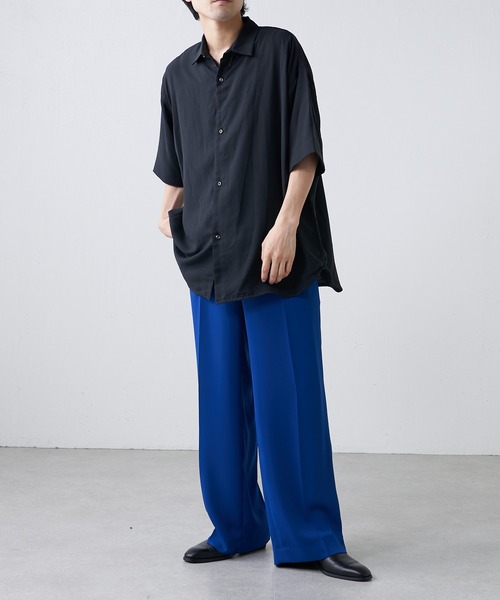 Lui's（ルイス）の「キュプラ混ハイツイスト5分袖無双シャツ（シャツ/ブラウス・メンズ・ブラック/ベージュ/グリーン・FREE）」の12枚目の写真