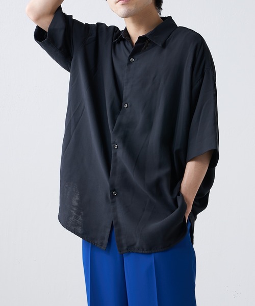 Lui's（ルイス）の「キュプラ混ハイツイスト5分袖無双シャツ（シャツ/ブラウス・メンズ・ブラック/ベージュ/グリーン・FREE）」の8枚目の写真