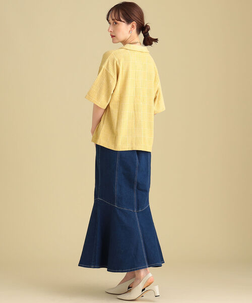 Ray BEAMS（レイビームス）の「Ray BEAMS / パイル ジャカード ハーフスリーブ シャツ（シャツ/ブラウス・レディース・イエロー/ケリー・ONE SIZE）」の6枚目の写真