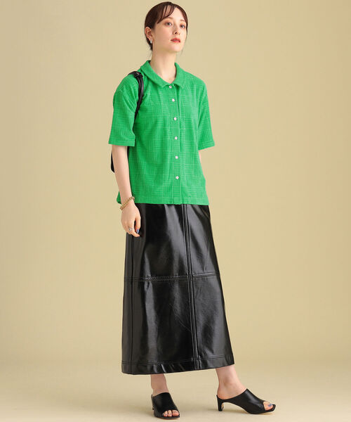 Ray BEAMS（レイビームス）の「Ray BEAMS / パイル ジャカード ハーフスリーブ シャツ（シャツ/ブラウス・レディース・イエロー/ケリー・ONE SIZE）」の11枚目の写真