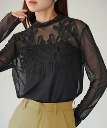 cheriella | 【cheriella】WEB限定テープ刺繍メッシュシアーカットソー(Tシャツ/カットソー)