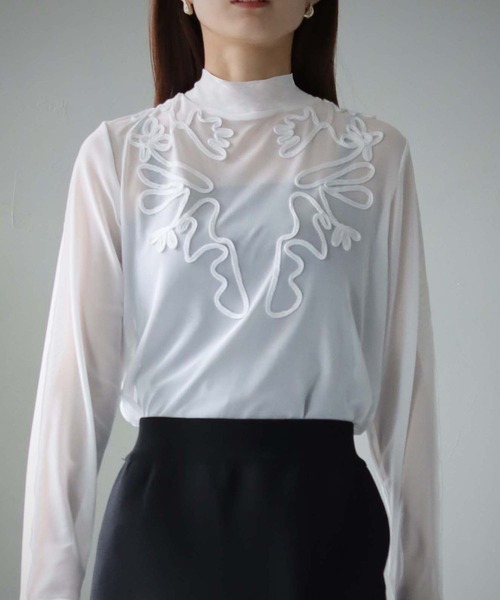 cheriella（シェリエラ）の「【cheriella】WEB限定テープ刺繍メッシュシアーカットソー（Tシャツ/カットソー・レディース・ホワイト/ブラック・M）」の18枚目の写真