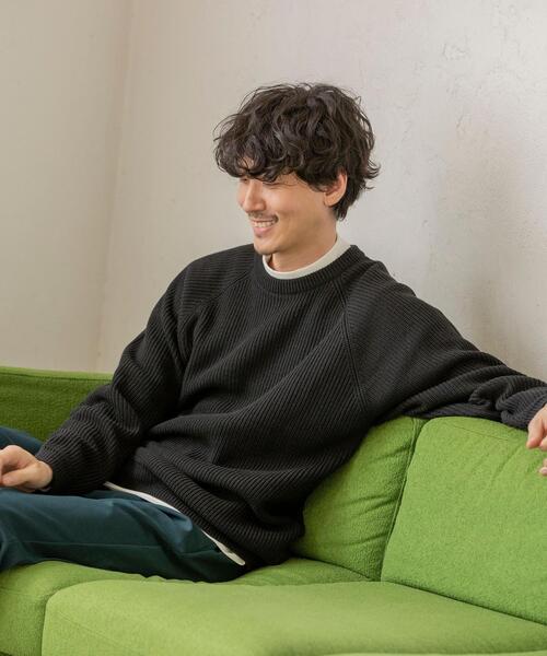 coen（コーエン）の「[洗える]アクリルカタアゼクルーネックニット（ニット/セーター・メンズ・ブラック/コバルトブルー/マスタード/ダークグリーン・MEDIUM/LARGE/X-LARGE/SMALL）」の5枚目の写真