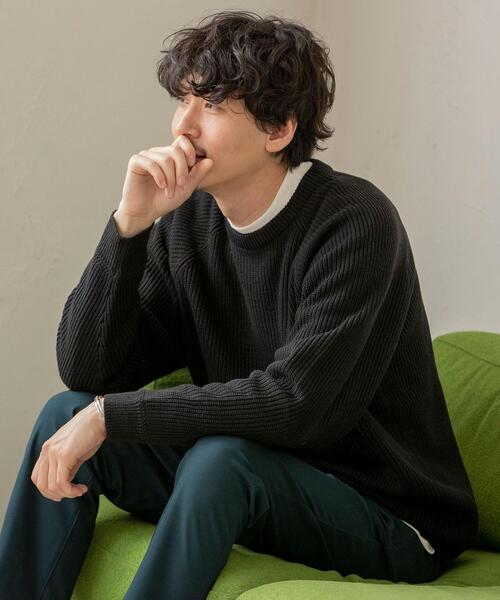 coen（コーエン）の「[洗える]アクリルカタアゼクルーネックニット（ニット/セーター・メンズ・ブラック/コバルトブルー/マスタード/ダークグリーン・MEDIUM/LARGE/X-LARGE/SMALL）」の6枚目の写真