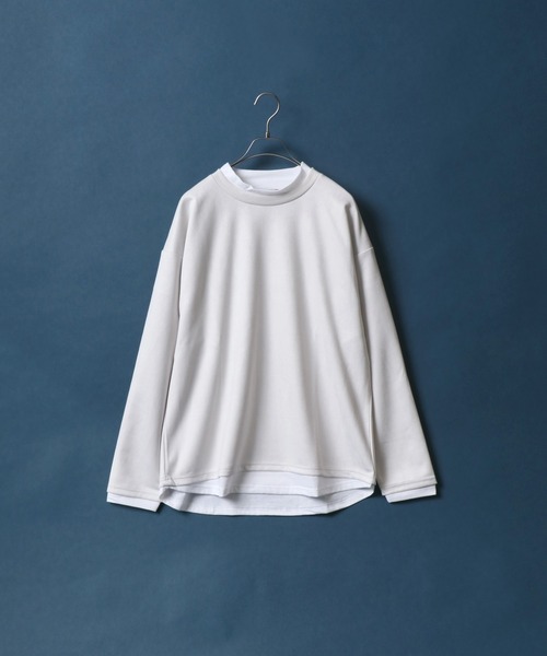 ANPAS(アンパス)の「Eco Suede Fake Layered Mockneck Shirt/エコスウェード フェイクレイヤード モックネックシャツ ハイネックシャツ(Tシャツ/カットソー・メンズ・グレー/ブルー/グリーン/グレイッシュベージュ・LL/M/L)」の2枚目の写真