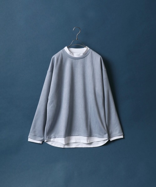 ANPAS(アンパス)の「Eco Suede Fake Layered Mockneck Shirt/エコスウェード フェイクレイヤード モックネックシャツ ハイネックシャツ(Tシャツ/カットソー・メンズ・グレー/ブルー/グリーン/グレイッシュベージュ・LL/M/L)」の4枚目の写真
