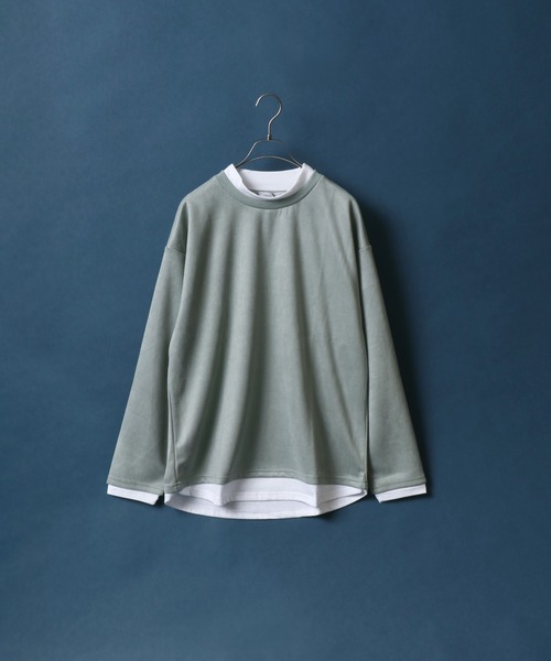 ANPAS(アンパス)の「Eco Suede Fake Layered Mockneck Shirt/エコスウェード フェイクレイヤード モックネックシャツ ハイネックシャツ(Tシャツ/カットソー・メンズ・グレー/ブルー/グリーン/グレイッシュベージュ・LL/M/L)」の3枚目の写真