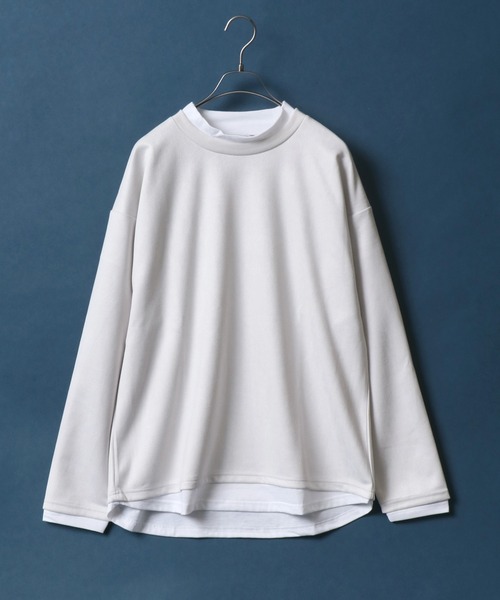 ANPAS(アンパス)の「Eco Suede Fake Layered Mockneck Shirt/エコスウェード フェイクレイヤード モックネックシャツ ハイネックシャツ(Tシャツ/カットソー・メンズ・グレー/ブルー/グリーン/グレイッシュベージュ・LL/M/L)」の5枚目の写真