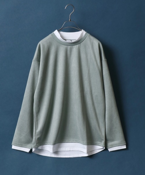 ANPAS(アンパス)の「Eco Suede Fake Layered Mockneck Shirt/エコスウェード フェイクレイヤード モックネックシャツ ハイネックシャツ(Tシャツ/カットソー・メンズ・グレー/ブルー/グリーン/グレイッシュベージュ・LL/M/L)」の12枚目の写真