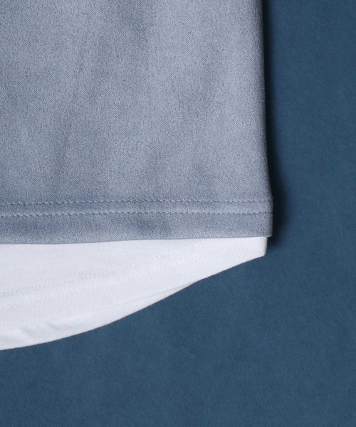 ANPAS(アンパス)の「Eco Suede Fake Layered Mockneck Shirt/エコスウェード フェイクレイヤード モックネックシャツ ハイネックシャツ(Tシャツ/カットソー・メンズ・グレー/ブルー/グリーン/グレイッシュベージュ・LL/M/L)」の6枚目の写真