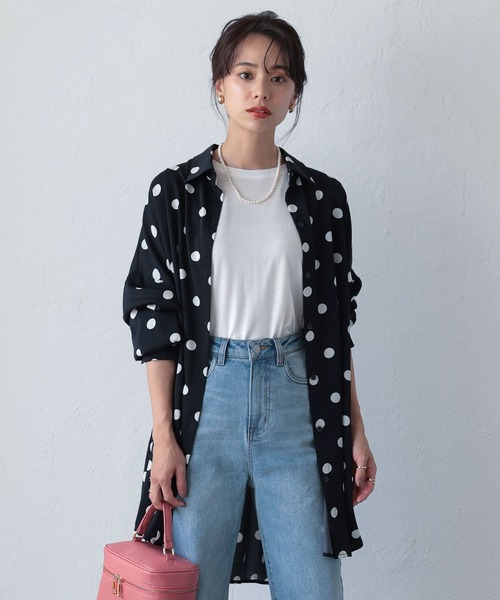 KOBE LETTUCE(コウベレタス)の「バックオープンビッグシャツチュニック(チュニック・レディース・オフホワイト/ブラック系その他/ブラック・FREE)」の7枚目の写真