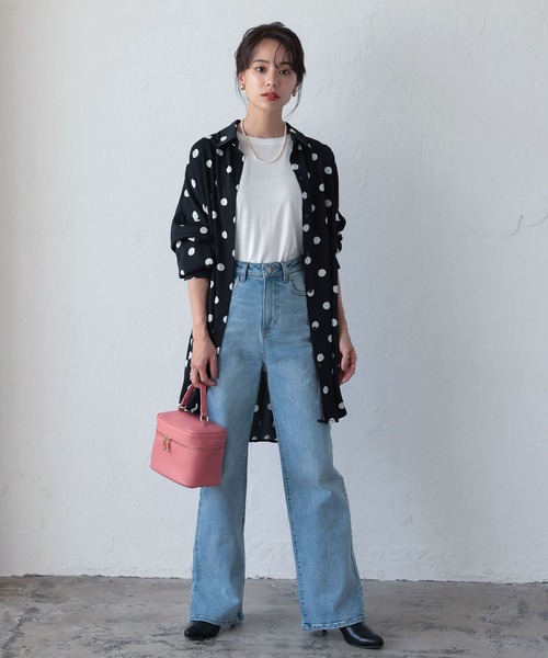 KOBE LETTUCE(コウベレタス)の「バックオープンビッグシャツチュニック(チュニック・レディース・オフホワイト/ブラック系その他/ブラック・FREE)」の8枚目の写真