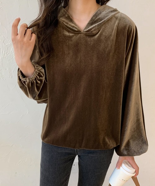 ECLIN(エクラン)の「ベロアフーディパーカー(パーカー・レディース・ブラック/ベージュ/モカ・FREE)」の20枚目の写真