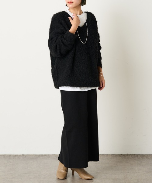 Omekashi（オメカシ）の「ループヤーンロングニット（ニット/セーター・レディース・ブラック/ベージュ/ピンク/オフホワイト・FREE）」の11枚目の写真