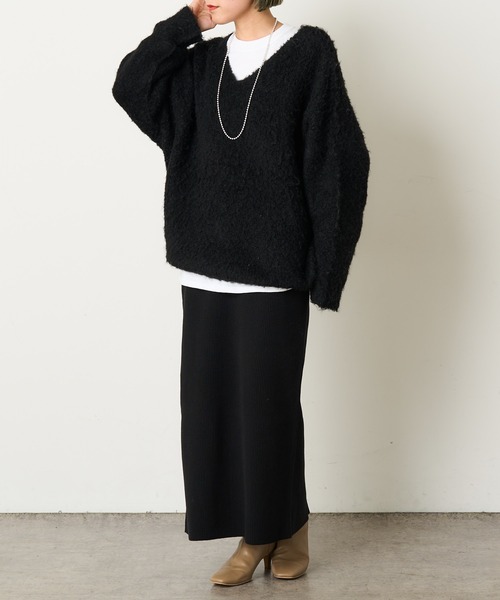 Omekashi（オメカシ）の「ループヤーンロングニット（ニット/セーター・レディース・ブラック/ベージュ/ピンク/オフホワイト・FREE）」の22枚目の写真