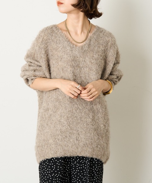 Omekashi（オメカシ）の「ループヤーンロングニット（ニット/セーター・レディース・ブラック/ベージュ/ピンク/オフホワイト・FREE）」の6枚目の写真