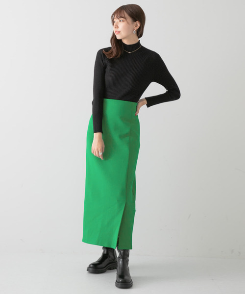 新品❤️CPG スリット入りグリーンスカート フロントスリットデニムロングスカート/Green Parks（グリーン