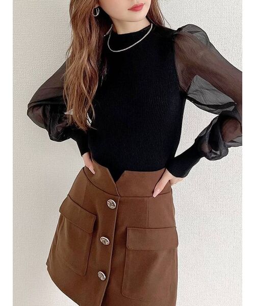 RESEXXY（リゼクシー）の「シアースリーブ切替ニットトップス（ニット/セーター・レディース・ピンク/ブルー/ホワイト/ブラック・FREE）」の3枚目の写真