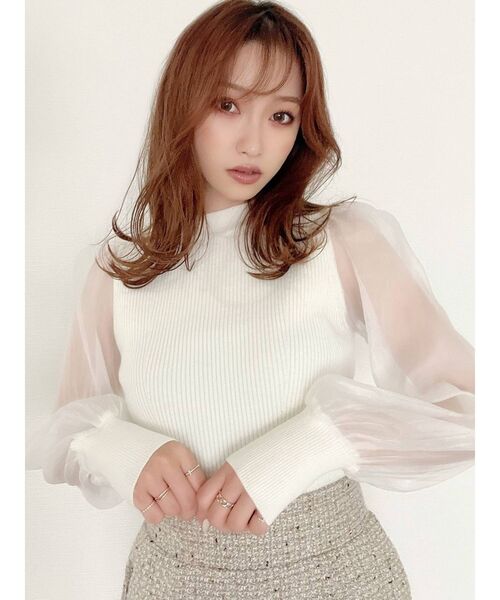 RESEXXY（リゼクシー）の「シアースリーブ切替ニットトップス（ニット/セーター・レディース・ピンク/ブルー/ホワイト/ブラック・FREE）」の8枚目の写真