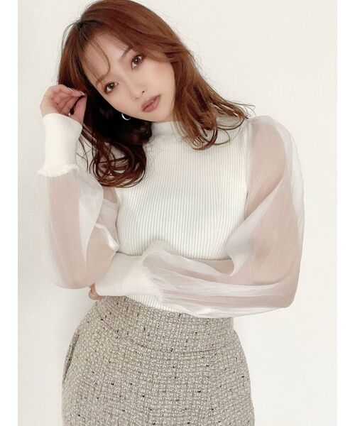 RESEXXY（リゼクシー）の「シアースリーブ切替ニットトップス（ニット/セーター・レディース・ピンク/ブルー/ホワイト/ブラック・FREE）」の9枚目の写真