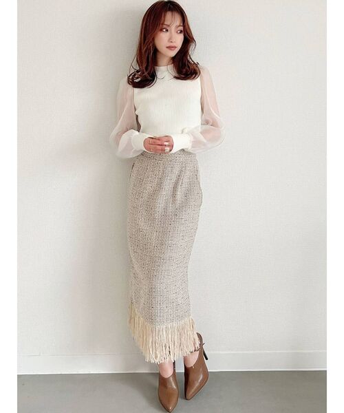 RESEXXY（リゼクシー）の「シアースリーブ切替ニットトップス（ニット/セーター・レディース・ピンク/ブルー/ホワイト/ブラック・FREE）」の12枚目の写真