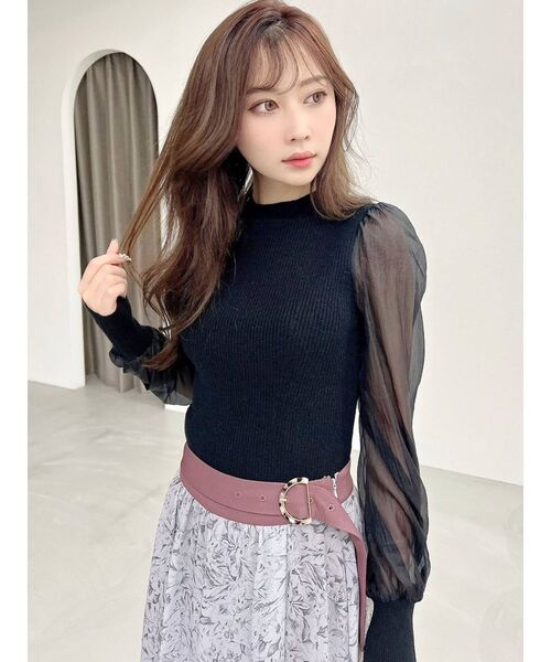 RESEXXY（リゼクシー）の「シアースリーブ切替ニットトップス（ニット/セーター・レディース・ピンク/ブルー/ホワイト/ブラック・FREE）」の21枚目の写真