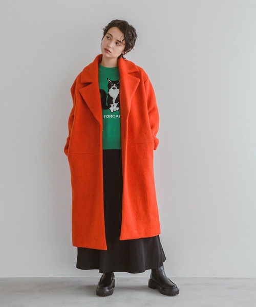 Three Four Time（ｽﾘｰﾌｫｰﾀｲﾑ）の「【Limue】ブークレーウールコート（チェスターコート・レディース・オレンジ・FREE）」の4枚目の写真