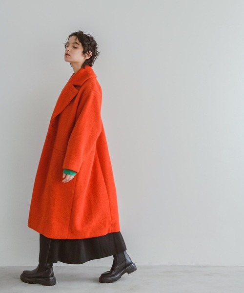 Three Four Time（ｽﾘｰﾌｫｰﾀｲﾑ）の「【Limue】ブークレーウールコート（チェスターコート・レディース・オレンジ・FREE）」の5枚目の写真