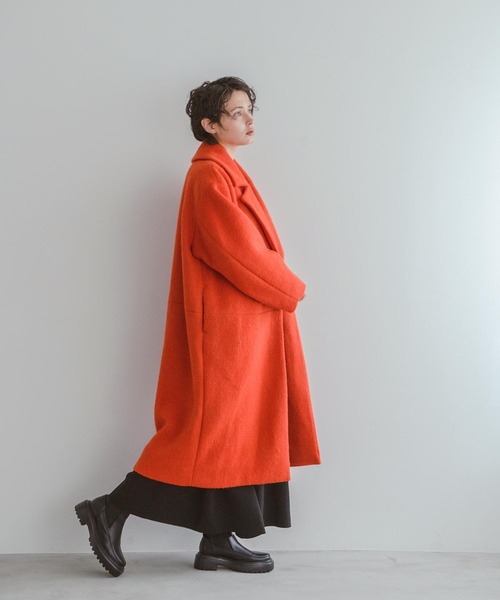 Three Four Time（ｽﾘｰﾌｫｰﾀｲﾑ）の「【Limue】ブークレーウールコート（チェスターコート・レディース・オレンジ・FREE）」の6枚目の写真
