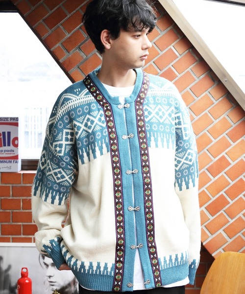 8(eight)(エイト)の「ノルディックカーディガン(カーディガン/ボレロ・メンズ・ブルーグレー/ブラウン・LARGE/MEDIUM)」の1枚目の写真