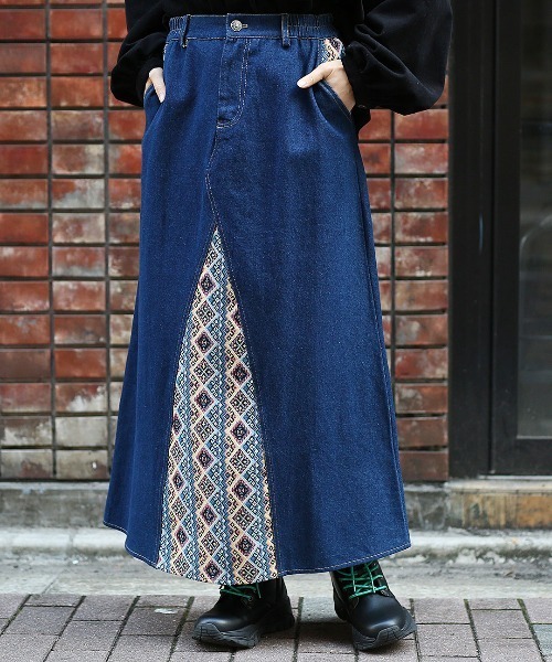 チチカカ（チチカカ）の「リメイクデニムスカート（デニムスカート・レディース・アイボリー/インディゴブルー・FREE）」の2枚目の写真